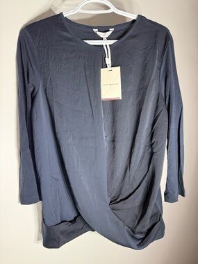 Tommy Hilfiger Navy Long Sleeve Twist Front Top